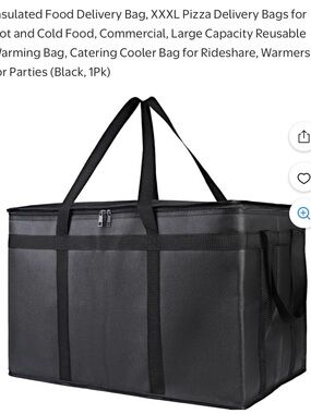 Large Insulated Food Delivery Bag - Black